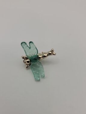 Dragonfly Pin Vintage Art Deco Glass Teal Green with Silvertone Pin